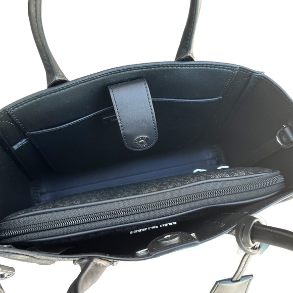 Michael Kors Kali Medium Satchel Crossbody Signature MK + Ipad Case Black Silver - Picture 8 of 9